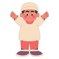 Happy Muslim Boy Cartoon Illustration