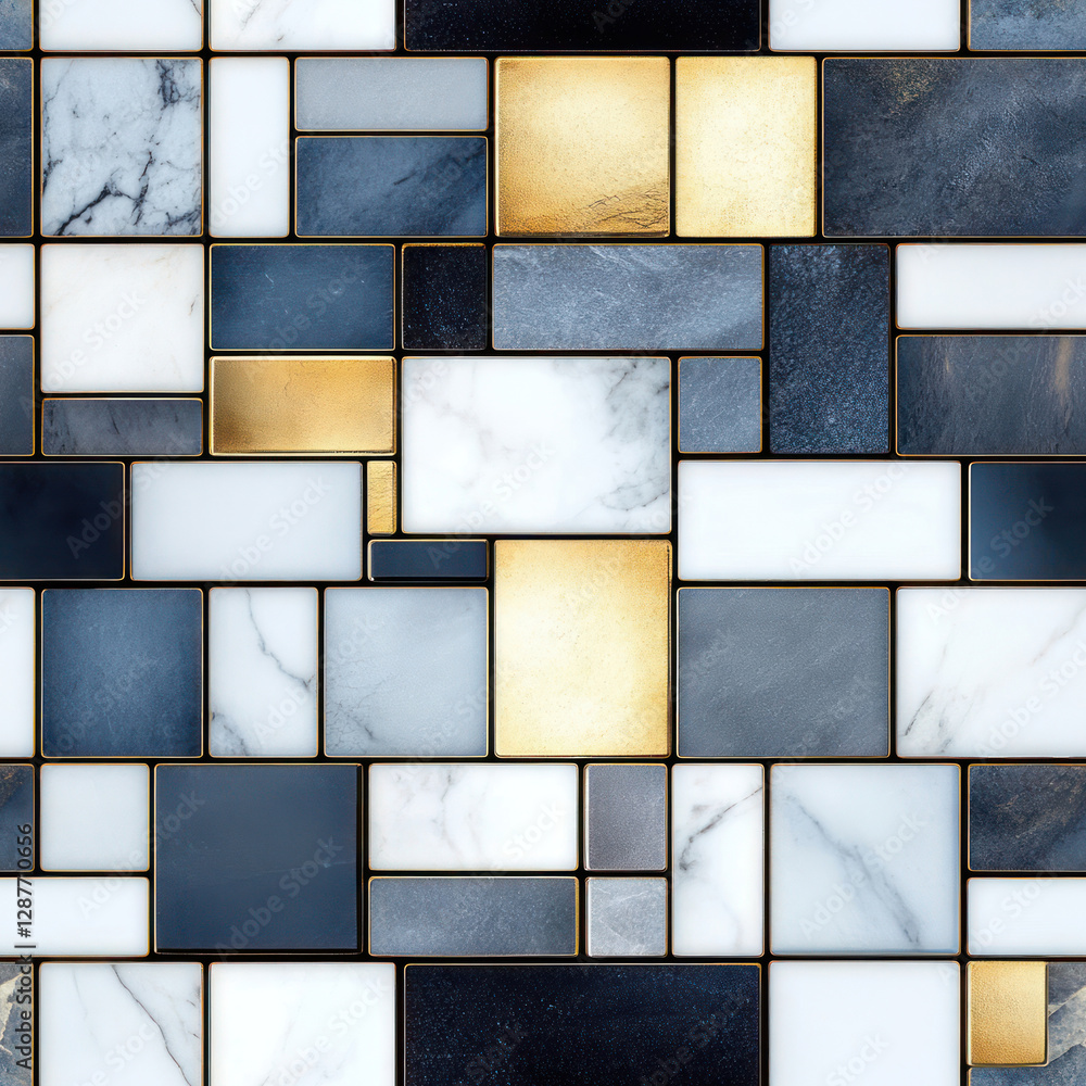 Poster abstract stone and gold pattern. decorative wall made of varied colored, rectangular panels in the b