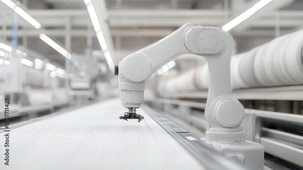 Poster robot that works in the textile industry, automating weaving, stitching, and dyeing processes to imp