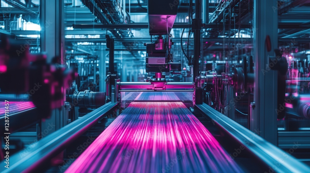 Poster robot that works in the textile industry, automating weaving, stitching, and dyeing processes to imp