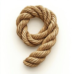 Obraz premium Of the number 9 made of twisted rope fibers in natural beige tones with visible rough strands, isolated on a clean white background