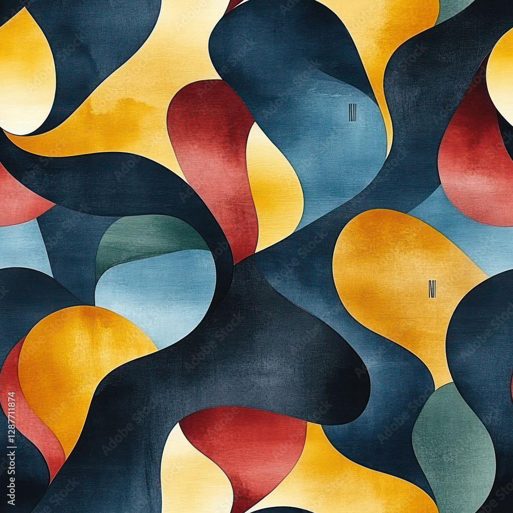 Poster abstract swirling shapes dance. colorful forms on textured blue canvas create modern interior art. s