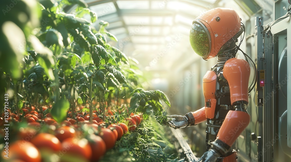 Poster farming system where machines interact with plants, detecting their needs and adjusting the environm