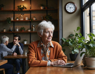 portrait of senior woman sitting alone in the cafe