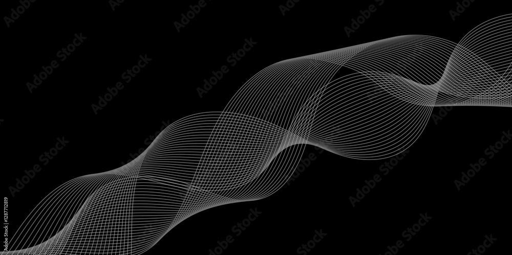 Poster abstract black background with whit line. modern template abstract design flowing particles digital 