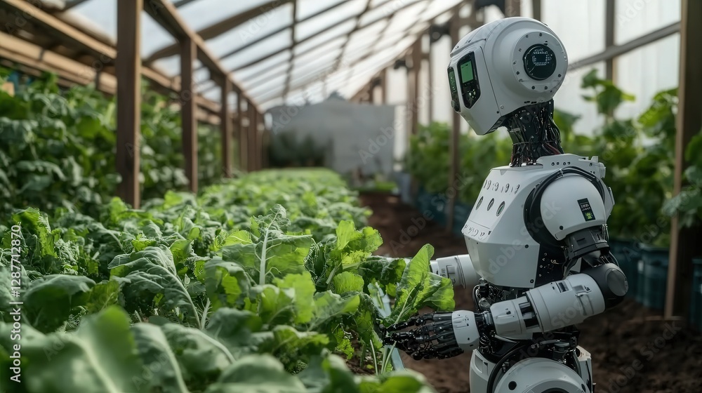 Poster farm managed entirely by autonomous robots, with sensors and ai ensuring the ideal conditions for cr