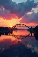 Fototapeta premium Vehicular bridge spanning River Hull at sunset, Kingston, river hull