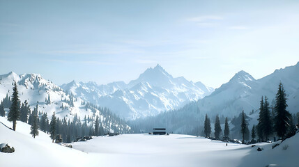 Snowy Mountain Range Winter Landscape