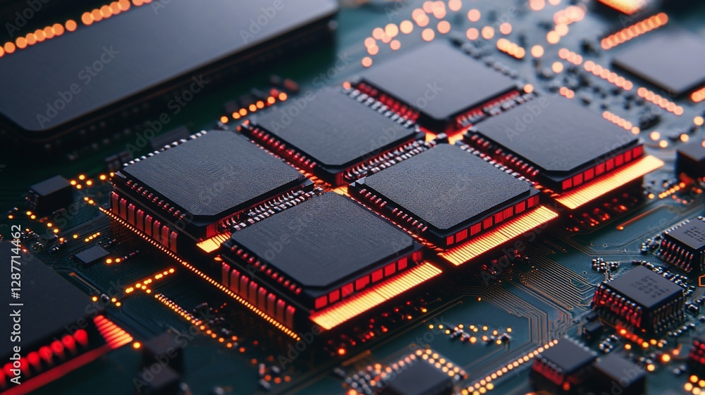 Poster intricate circuit board: a close-up of advanced microprocessors