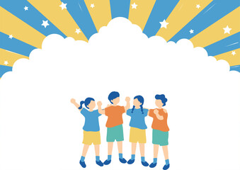 肩を組み、ガッツポーズをする子供たち