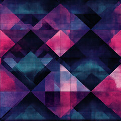 Fototapeta premium Abstract triangular geometric pattern with blended pink, purple, and blue hues on a textured backdrop. Seamless pattern. Repeat pattern