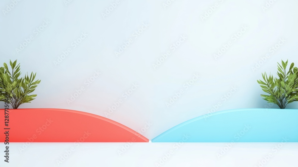 Poster a minimalist abstract background with a single, smooth curve dividing two contrasting colors, creati