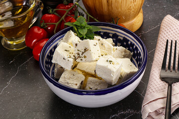 Greek traditional Feta cheese cubes