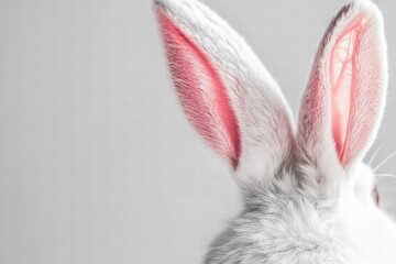Naklejka na ściany i meble A soft focus close-up of a rabbit's ears, highlighting their pink interior and fuzzy texture against a neutral background.