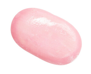 A pink soap bar is shown in a close up