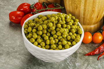 Sweet canned young green peas