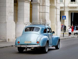 Blue classic American cars serving as taxis.Havana Cuba