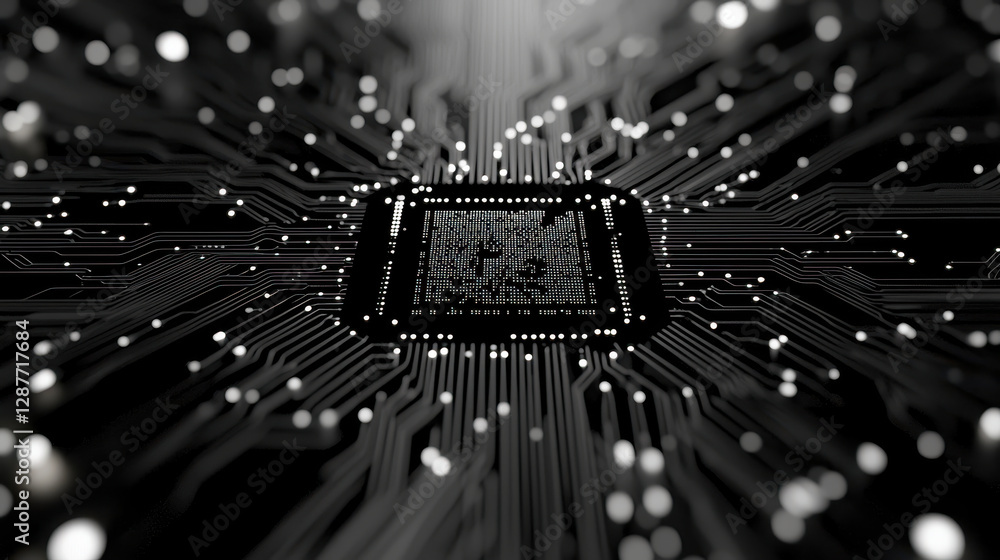 Poster cloud storage globalization communication network high tech circuit board with microchip and glowing