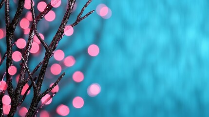 A branch of a tree with pink lights in the background