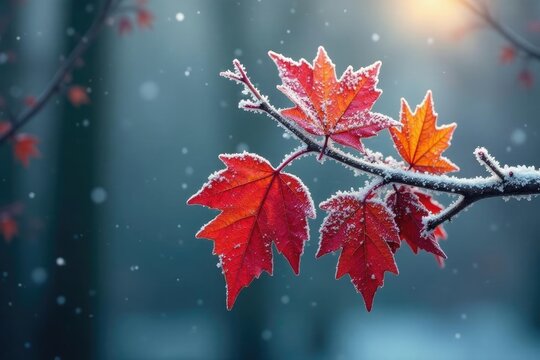 A branch's final farewell to its leafy companions, frozen landscape, frosty foliage