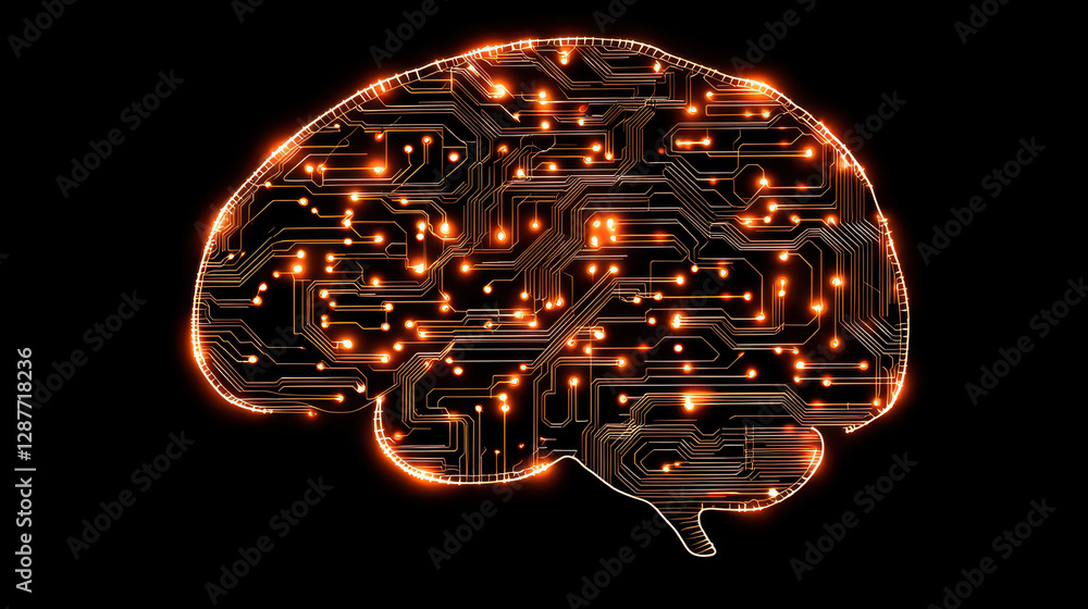 Poster cloud storage globalization communication network digital brain with glowing circuits and connection