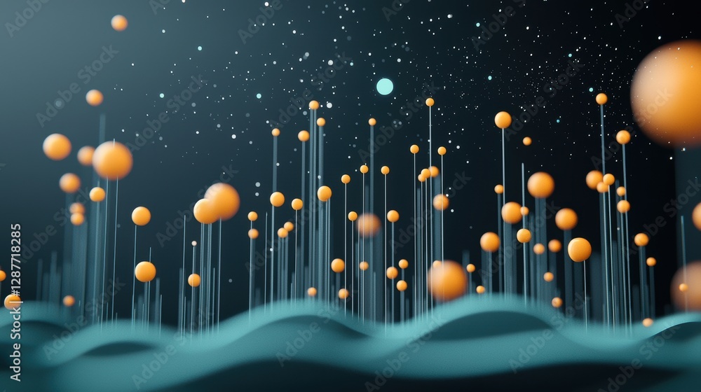 Poster an abstract representation of communication with sound waves traveling between two points, symbolize