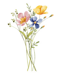 Watercolor wildflower bouquet, digital&nbsp;floral illustration. Isolated on white background.&nbsp;Perfectly for greeting cards, invitations, poster design.