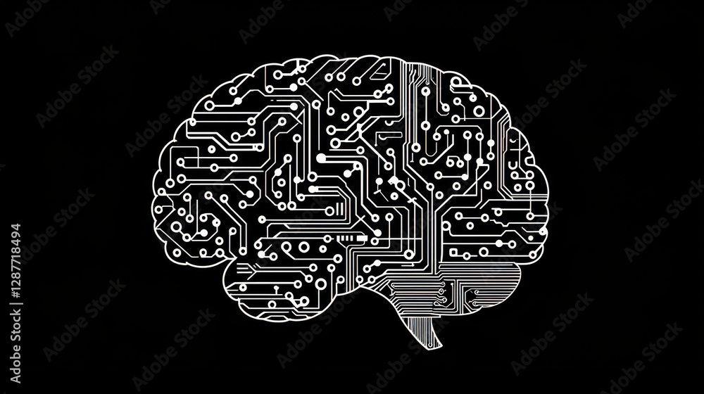 Poster cloud storage globalization communication network digital brain design with circuit patterns on blac