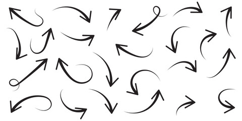 Set of Hand drawn vector arrows doodle on white background. design element vector illustration.