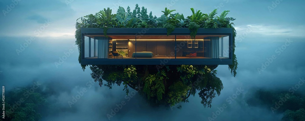 Aufkleber a treehouse suspended in a digital jungle, surrounded by floating holographic vines and interactive 