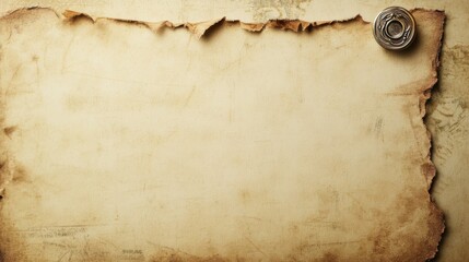 Old parchment paper with a wax seal on a textured background evokes a sense of history and timelessness
