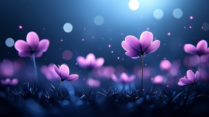 a meadow where flowers bloom in sync with digital light pulses, an ethereal combination of organic life and cybernetic enhancement, soft dreamlike lighting, ultra-realistic textures