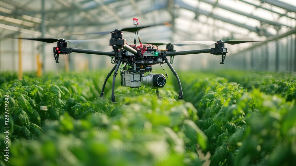 Poster farming drones autonomously adjust temperature and humidity for crops, ensuring a consistent environ