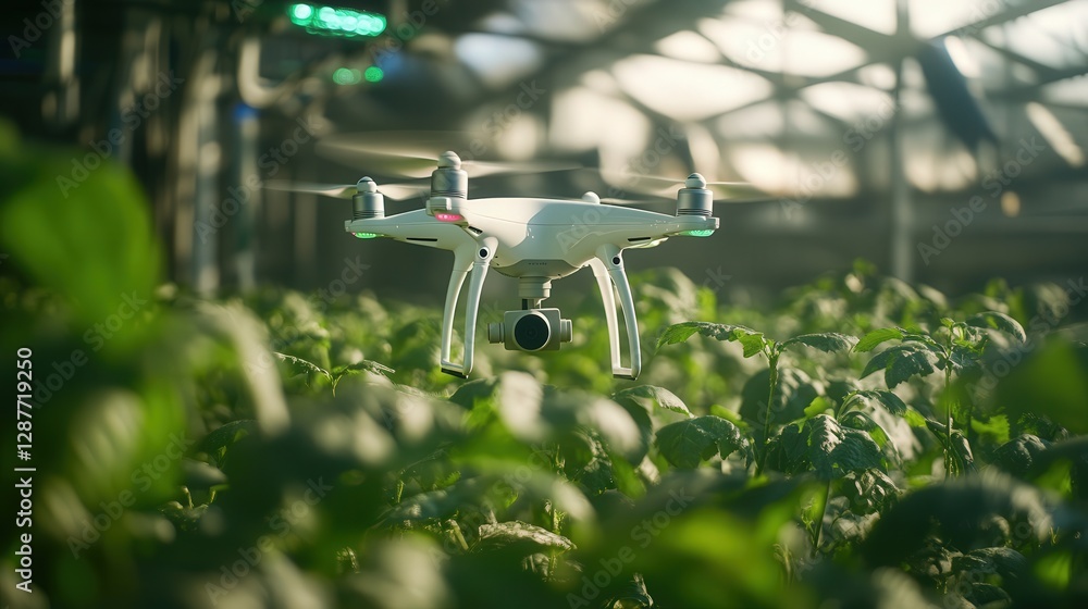 Poster farming drones autonomously adjust temperature and humidity for crops, ensuring a consistent environ