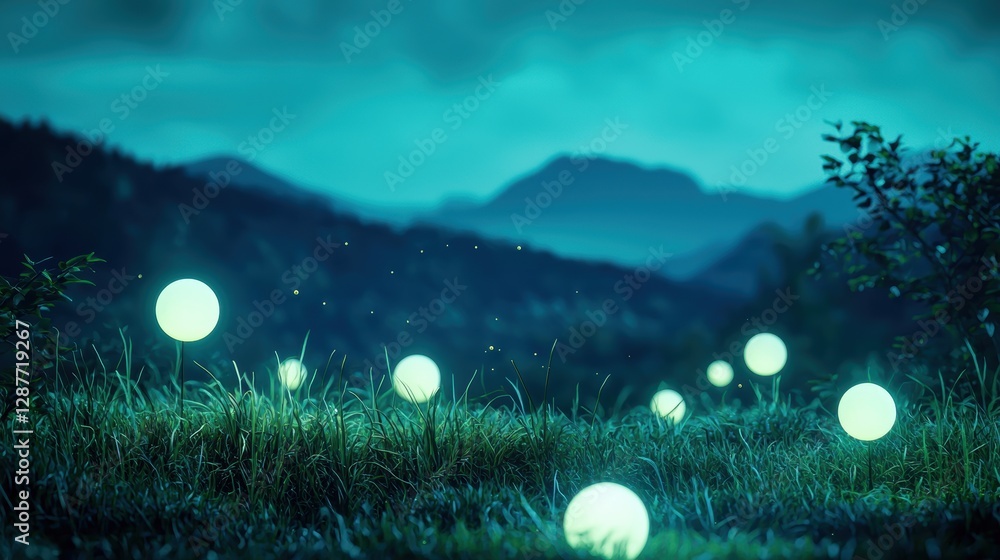 Aufkleber a surreal landscape with glowing orbs of light floating in the air, creating a mysterious and otherw