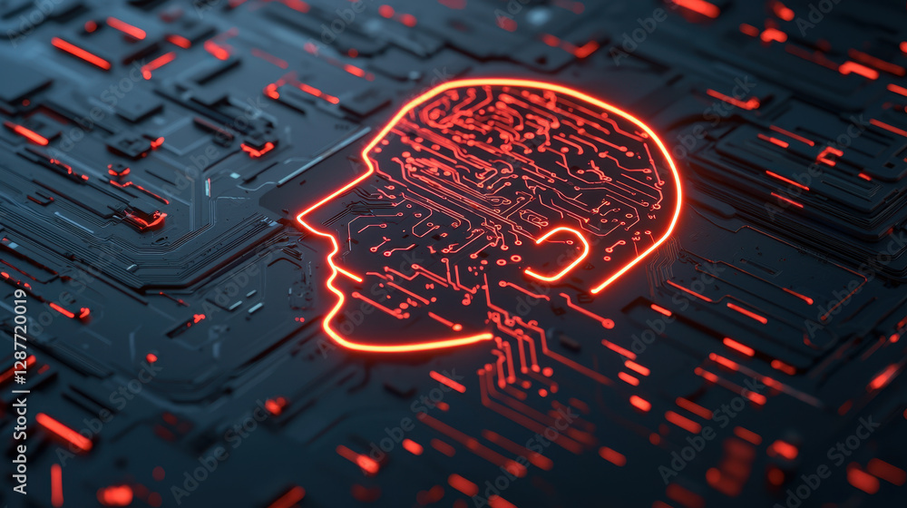 Poster cloud storage globalization communication network digital representation of human head with circuit 
