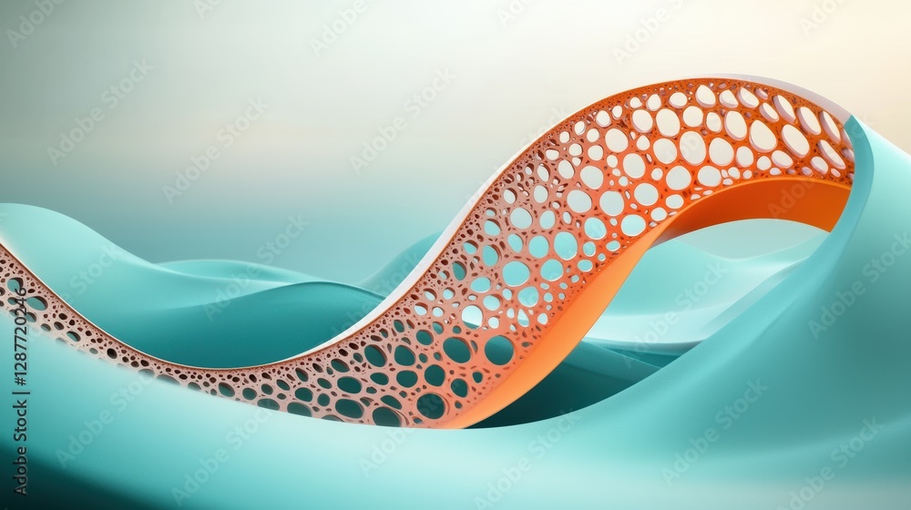 Poster a 3d rendering of a mathematical surface formed by a complex waveform, showcasing the beauty and com