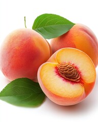 Fresh peaches with vibrant colors and a white background showcasing the fruit's natural beauty and juicy texture