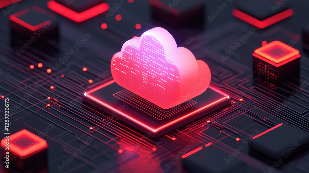 Poster cloud storage globalization communication network cloud computing technology with glowing circuit pa
