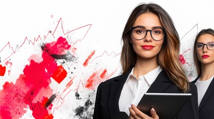 Confident Businesswoman Holding Tablet in Stylish Professional Setting