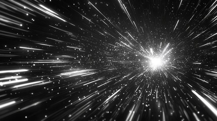 Fototapeta premium Abstract Black and White Light Rays Burst Starry Night Sky Cosmic Speed Galactic Travel Energy