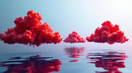 Crimson Cloudscapes Reflecting in Serene Waters A Surreal Dreamlike Scene of Vibrant Color and Tranquil Beauty