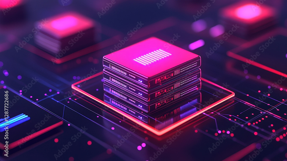 Poster cloud storage globalization communication network high tech data storage with glowing servers and vi