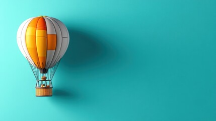 Obraz premium Orange and white hot air balloon on teal background.