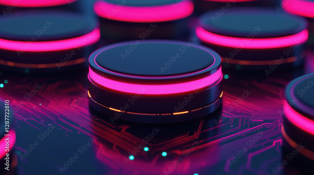 Poster cloud storage globalization communication network futuristic buttons with glowing neon lights on cir