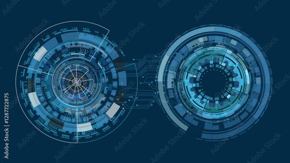 Poster abstract futuristic blue computer circuit board and circle technology background.