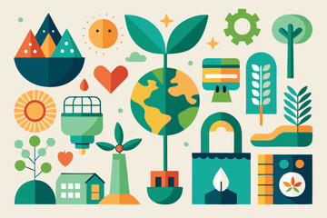 Eco-friendly icons set - sustainability and nature design elements