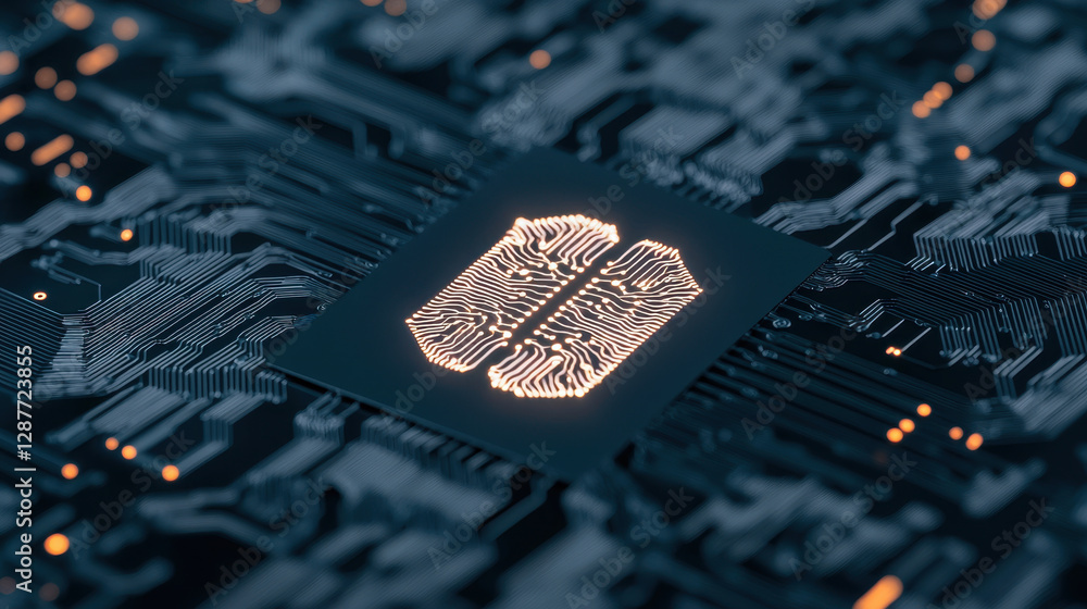 Poster Cloud storage Globalization communication network Close up of microchip on circuit board with intricate patterns and glowing elements