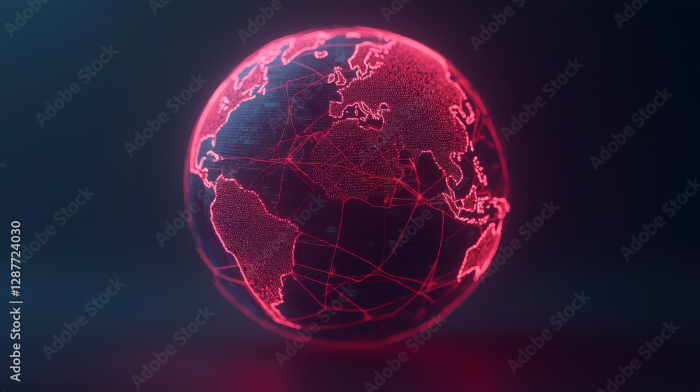 Poster cloud storage globalization communication network digital globe with red network connections represe