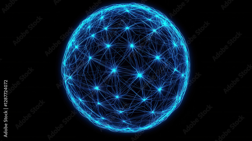 Aufkleber cloud storage globalization communication network glowing blue sphere made of interconnected lines a